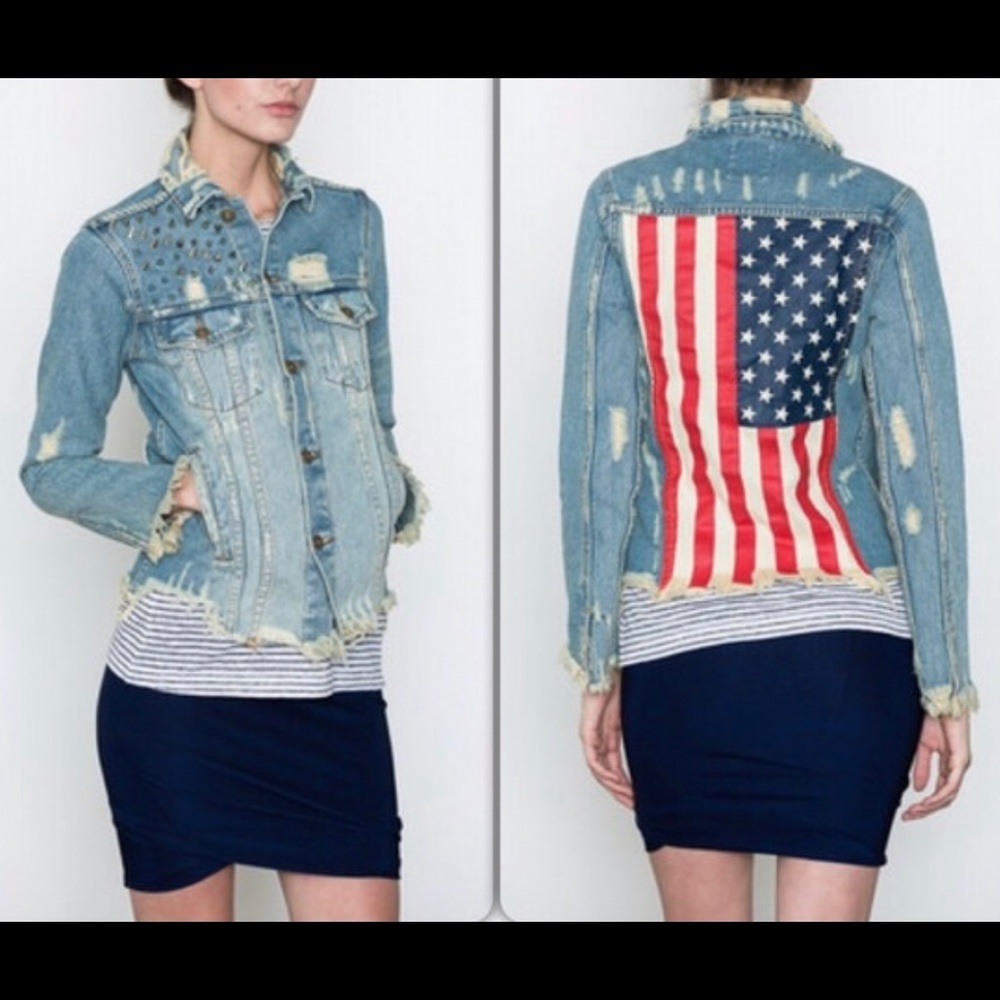 UNIF distressed denim American Flag jacket
